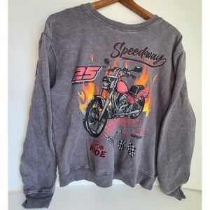 Cold Crush Sweatshirt Womens XL‎ =Speedway Motorcycle Graphic Flames Grey retro